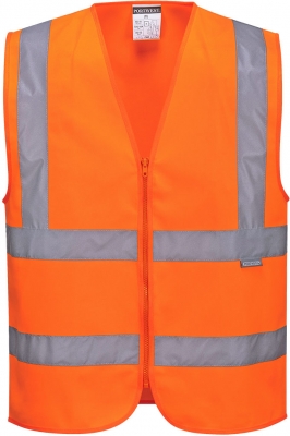 Vesta reflectorizanta cu bretele si banda Hi-Vis Portwest, cu fermoar, portocaliu